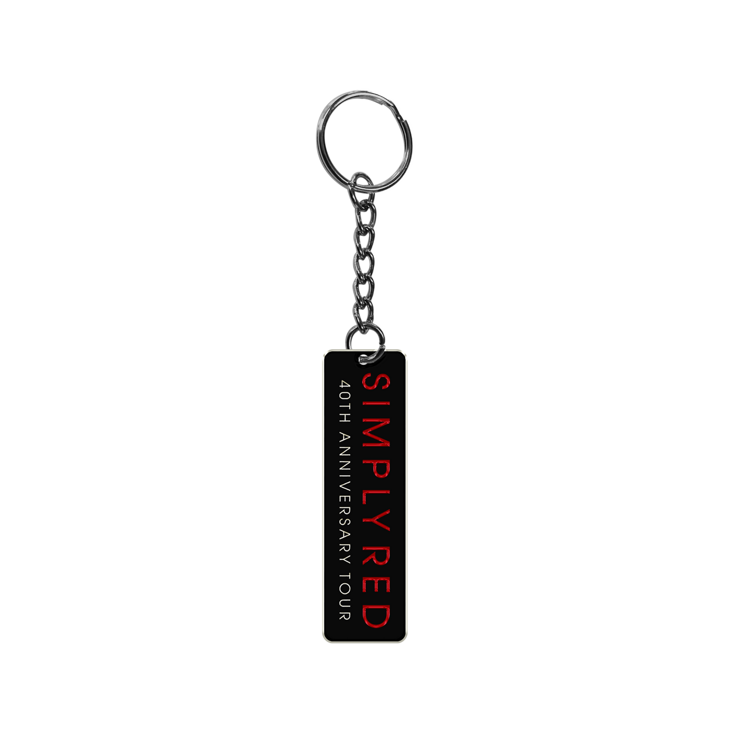 Keychain with 'Simply Red' 40th Anniversary Tour text on a white background