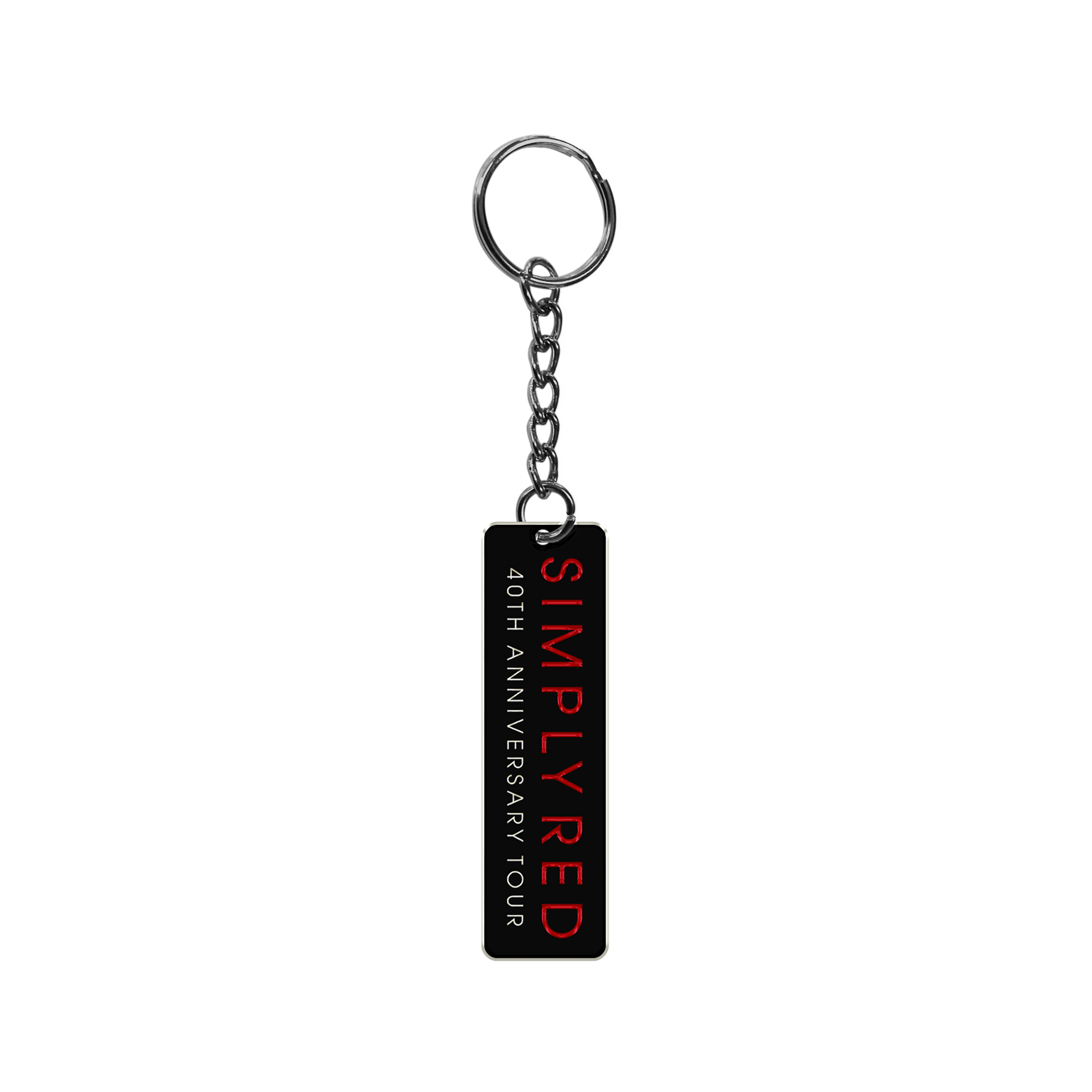 Keychain with 'Simply Red' 40th Anniversary Tour text on a white background