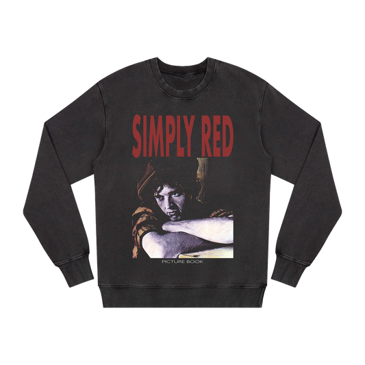Black sweatshirt with 'Simply Red' text and print design